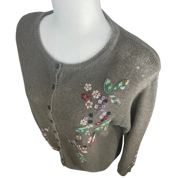 Tiara International Floral Embroidered Button Front Sweater Cottagecore Medium - Picture 3 of 11